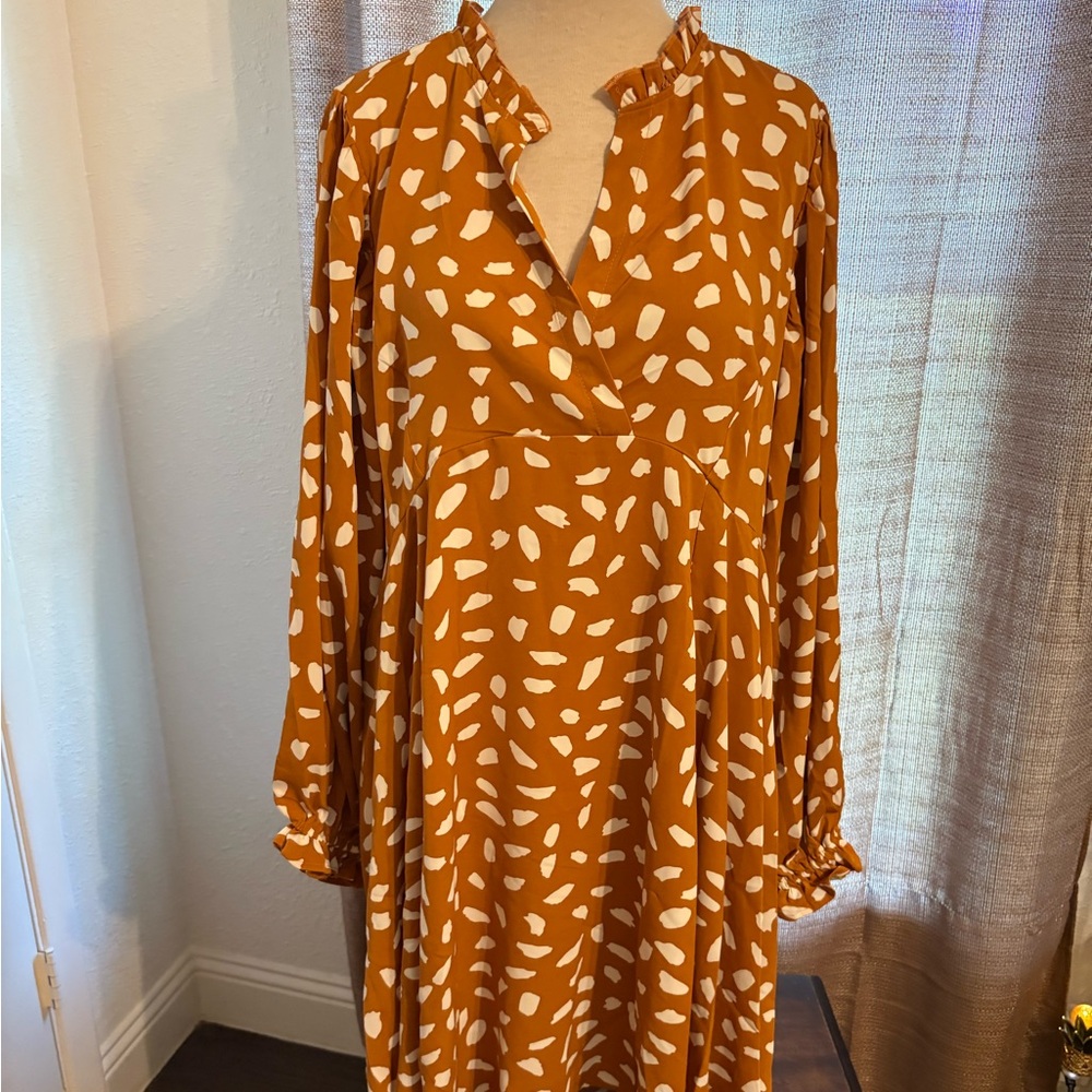 Umgee Rust Long Sleeve Dress with White Pattern